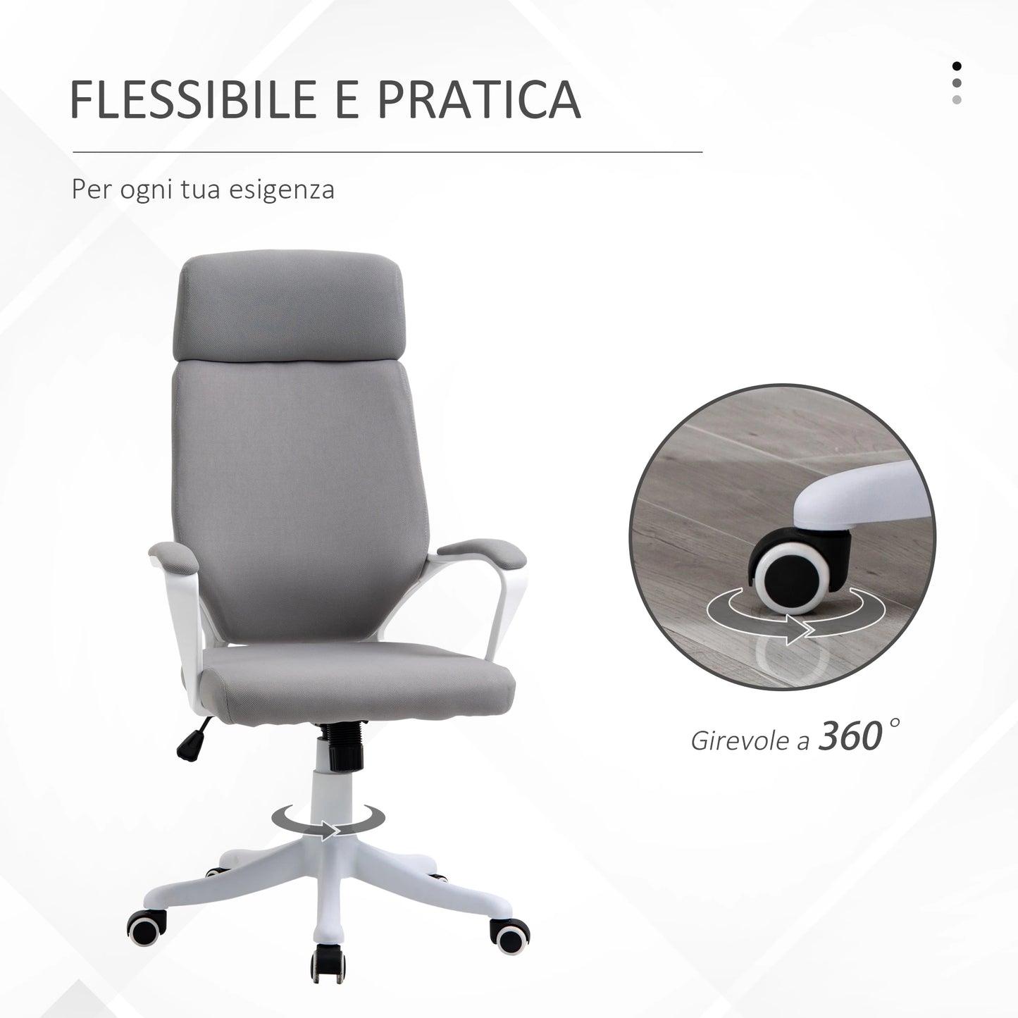 Swivel Office Chair with Headrest, Height-Adjustable Armchair with Rocking Function, 63x65x112-120cm, Light Grey