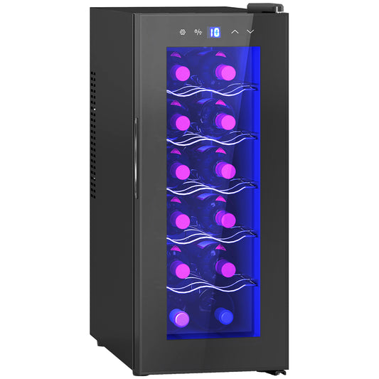 12 Bottle Refrigerator Cooler with Dual Temperature Control, Adjustable Shelves and Lights, Black