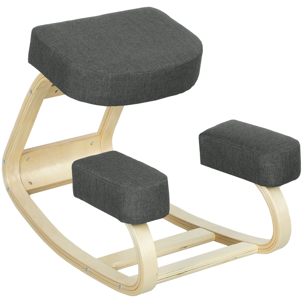 Ergonomic Kneeling Chair in Birch Wood and Cushion, 51x69x58 cm, Grey