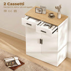 Modern Sideboard with 2 Drawers and 2 Doors, Adjustable Internal Shelf, White and Wood