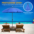 Beach Umbrella 1.8x2 m with 45° Reclining and 8 Ribs, Polyester and Steel, Blue
