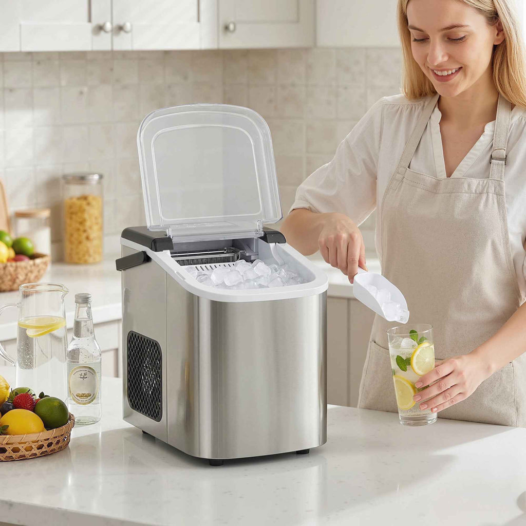 HOMCOM Ice Maker, 12kg in 24 Hours, 9 Cubes in 7-10 Minutes, 2 Sizes, with Self-Cleaning System, Silver