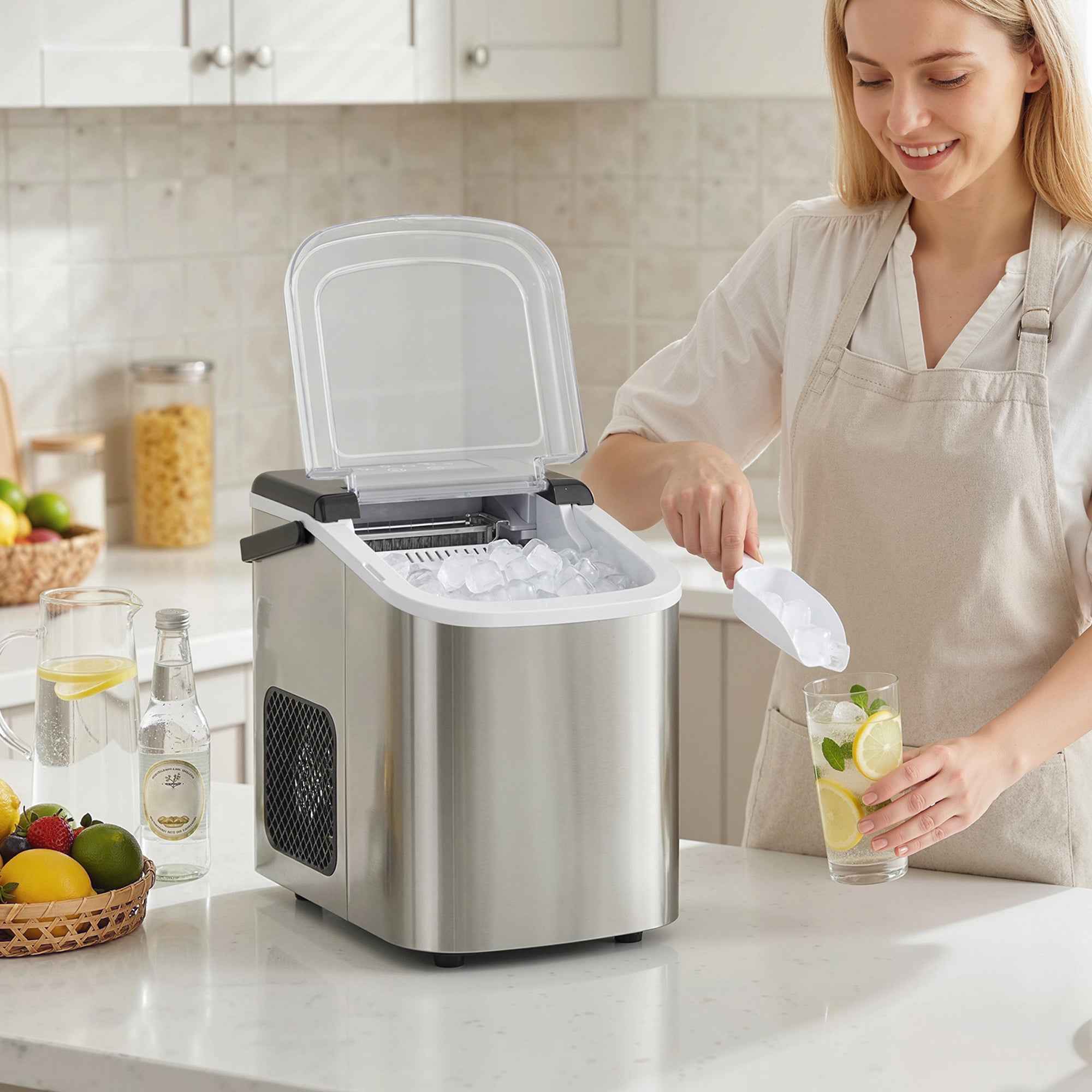 HOMCOM Ice Maker, 12kg in 24 Hours, 9 Cubes in 7-10 Minutes, 2 Sizes, with Self-Cleaning System, Silver