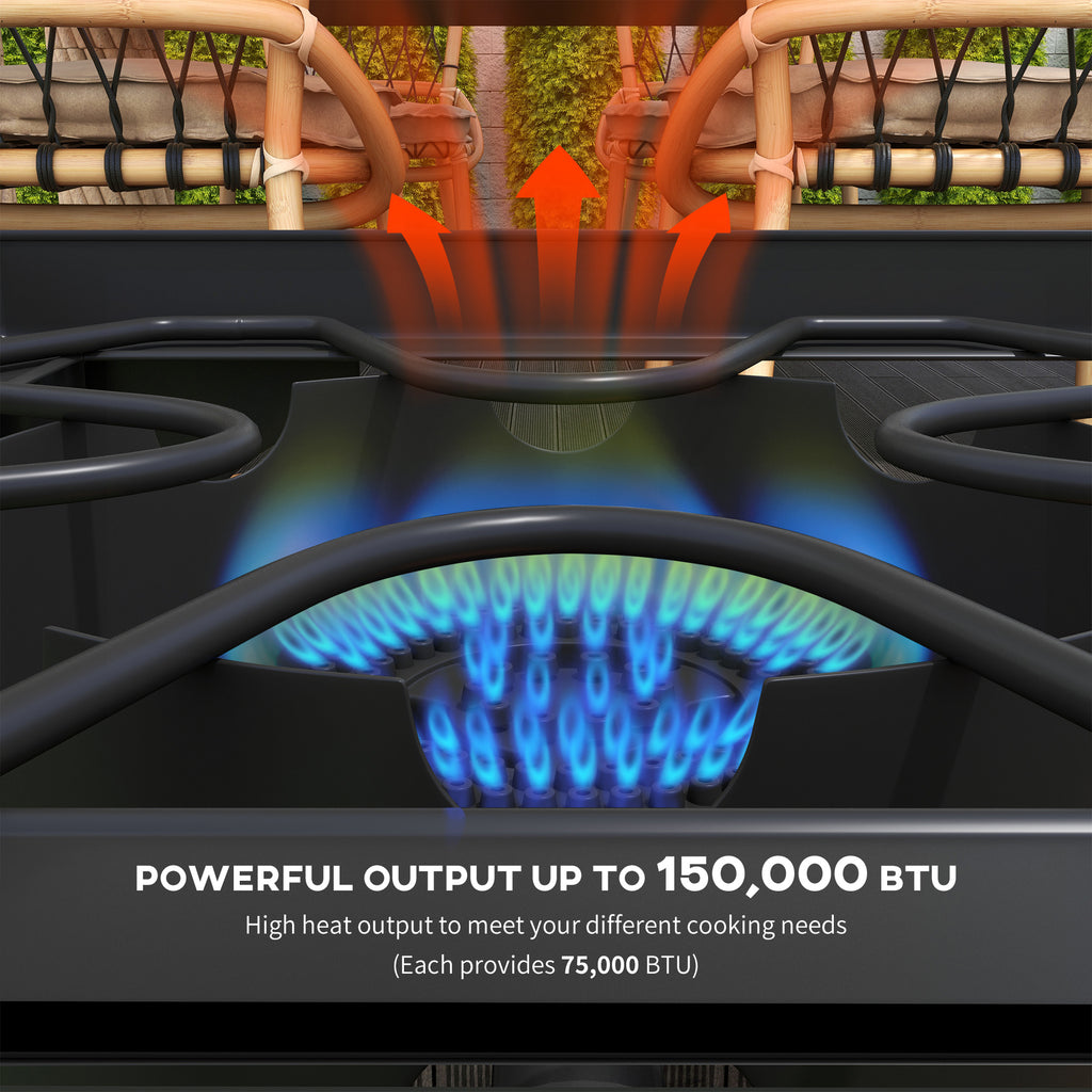 Outsunny camping gas stove with 2 150,000 BTU metal burners with removable legs, black - Borgè