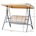 Outsunny 3-Seater Garden Swing with Canopy, Breathable Seat, and Steel Frame, Beige