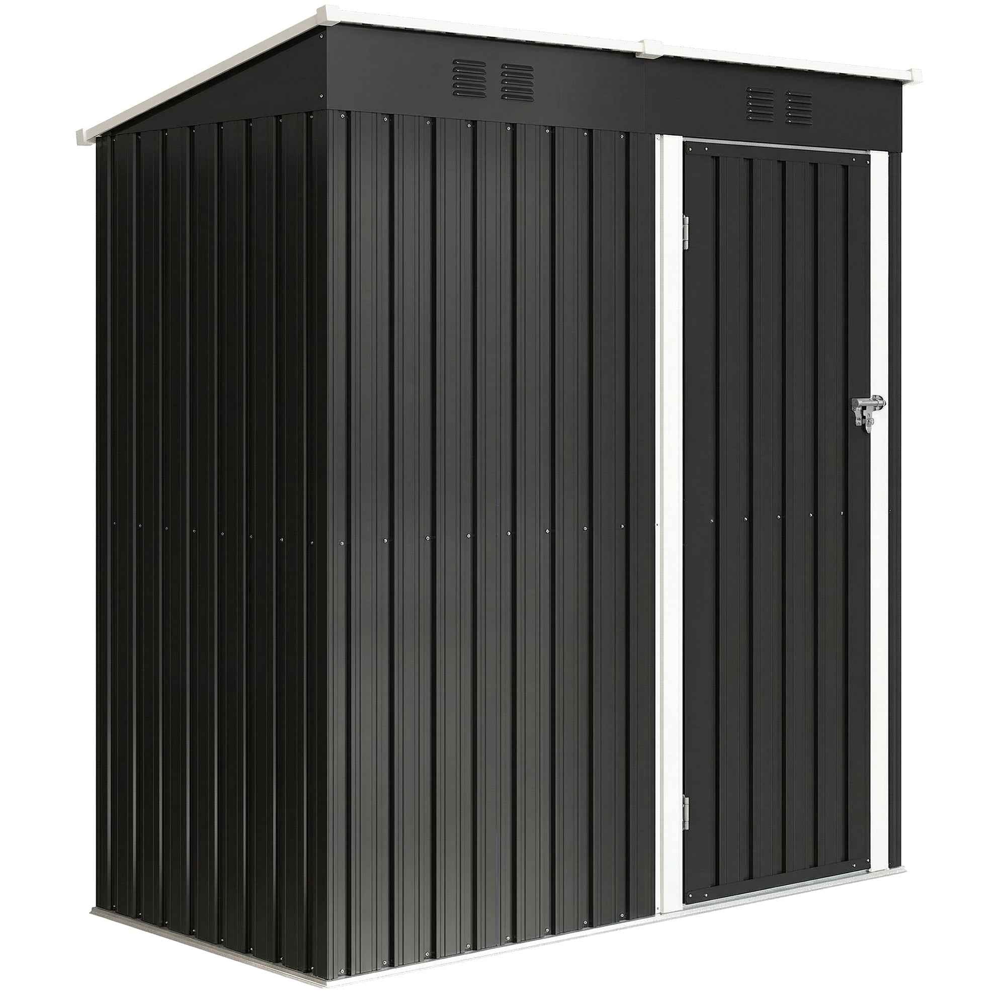 Outsunny Metal Garden Shed 163x90x179 cm, Lockable Door, Air Vents, Dark Grey