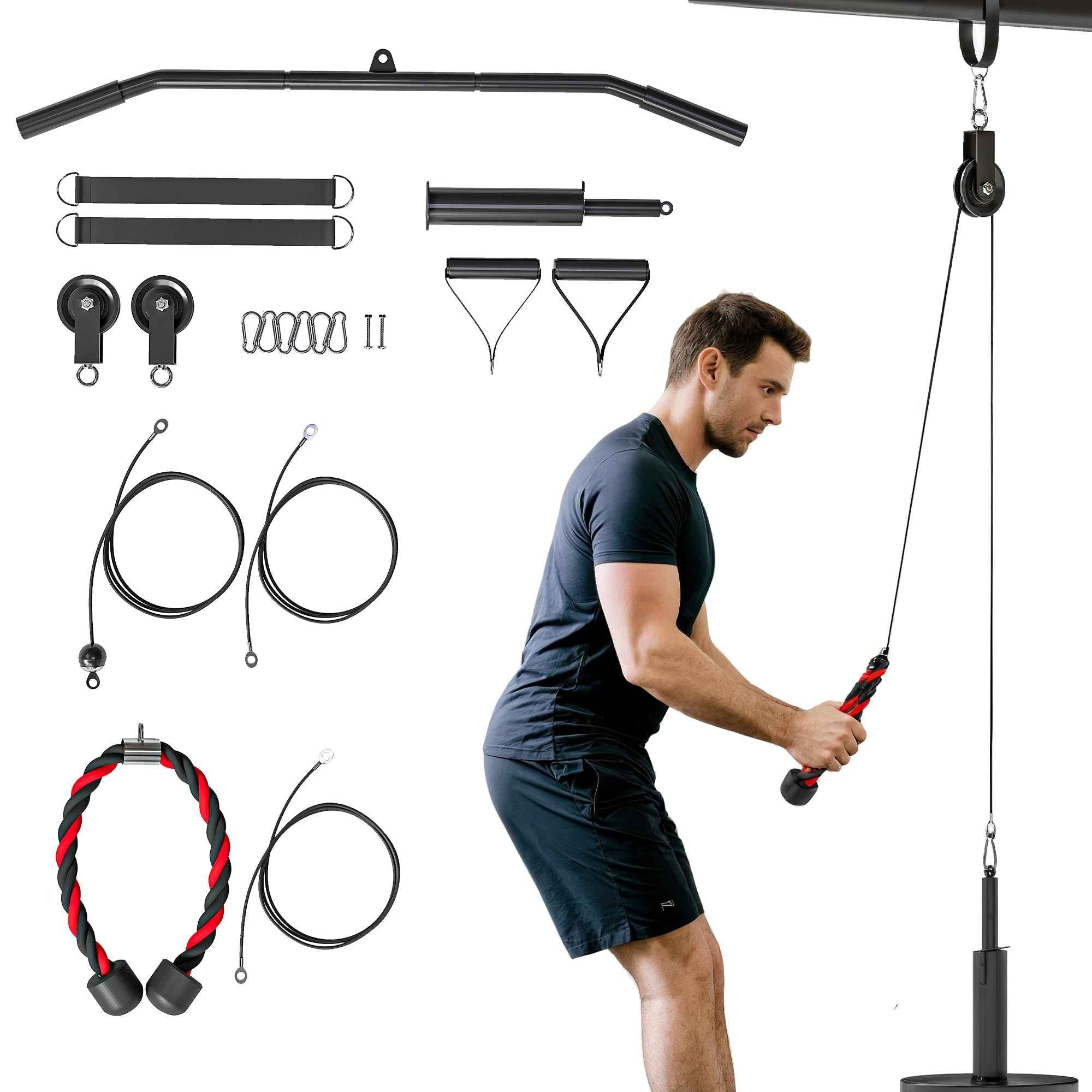 SPORTNOW Pulley Machine Home Gym and LAT Pulley Machine, Universal Weight Plate Attachment and Accessories