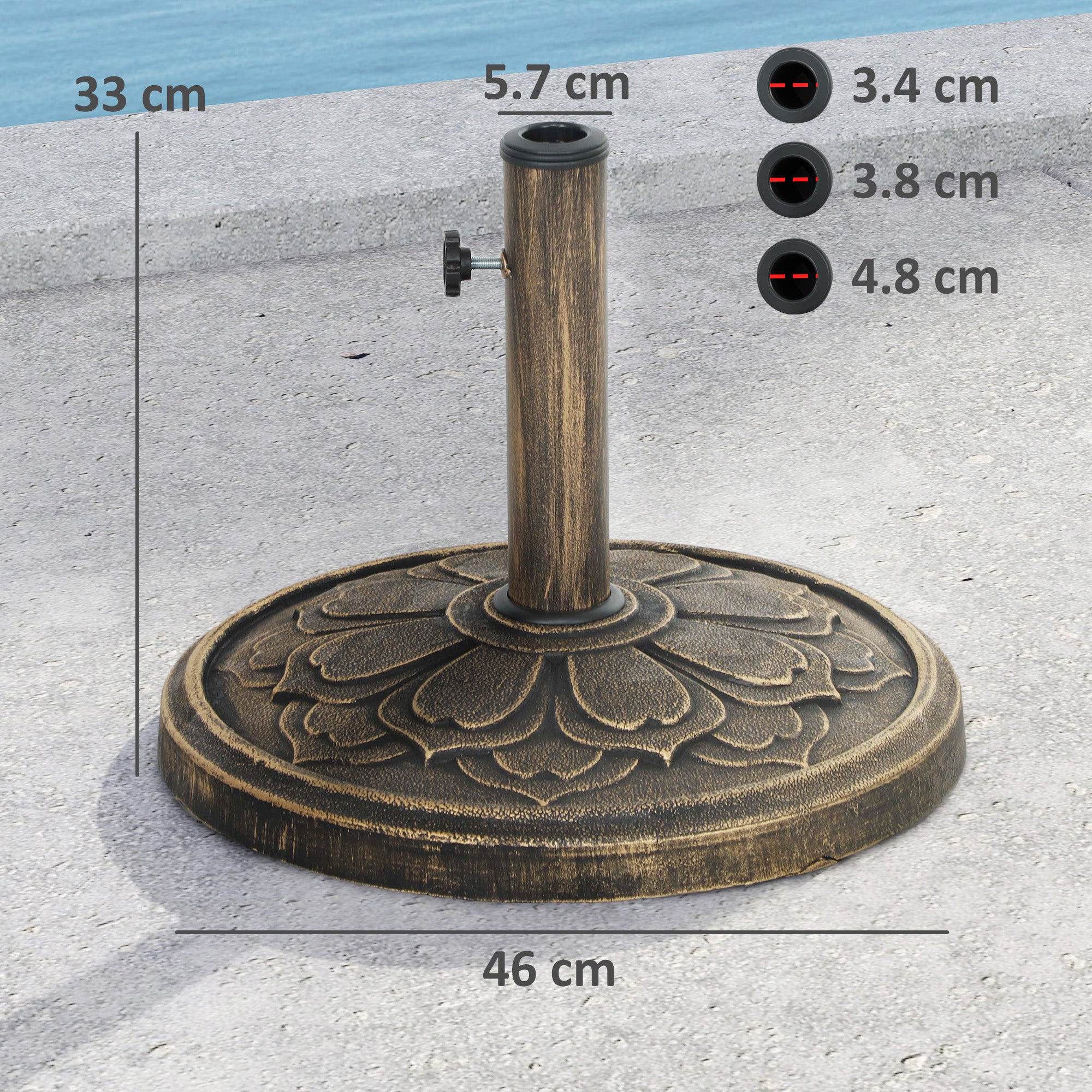 12 kg Umbrella Base with Integrated Crank, in Resin, Metal and Cement, Ø46x33 cm, Bronze