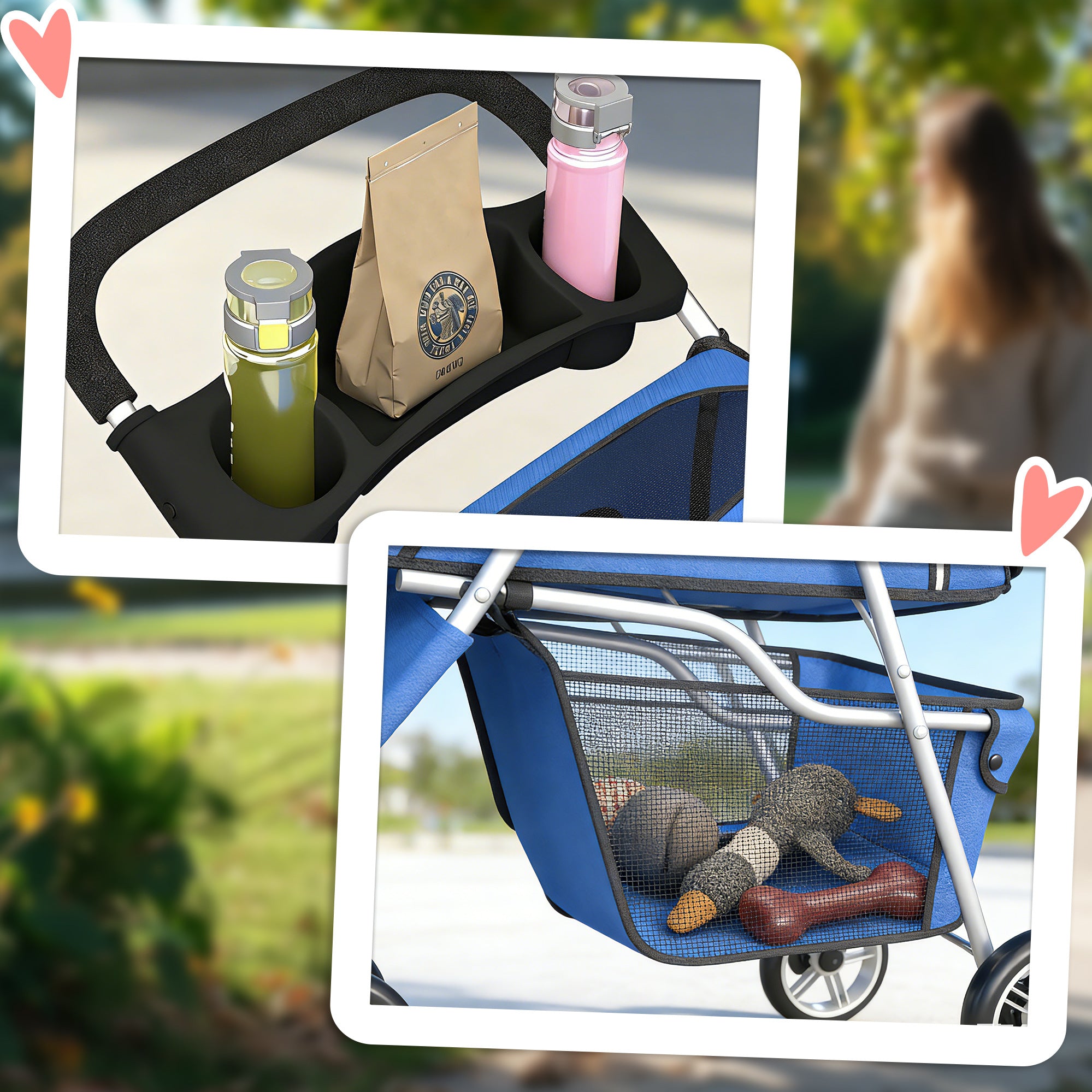 PawHut Folding Dog Stroller with Cup Holder and Basket, 77x44x102 cm, Blue