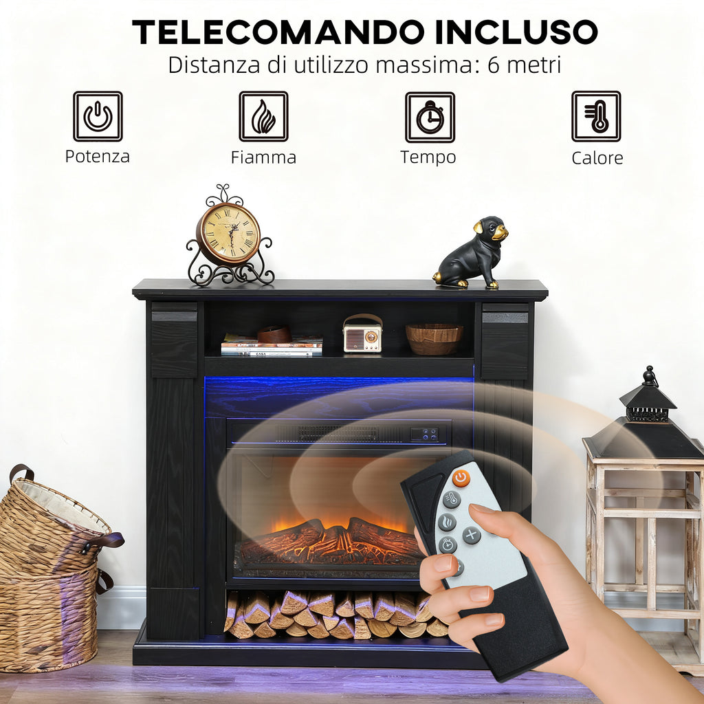 1800W Adjustable Electric Fireplace with 3D Flame, Shelf, Timer and Remote Control, 105x27x97 cm, Black