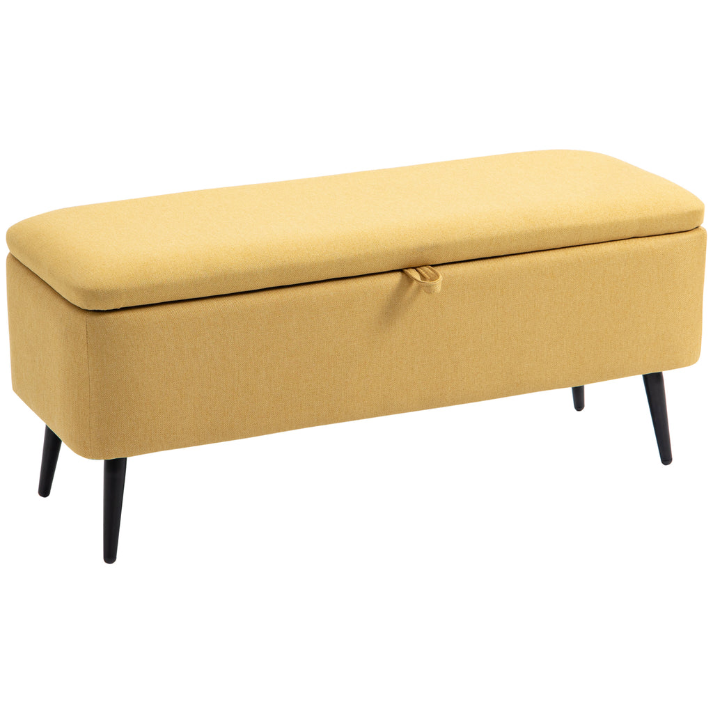 Bedside Bench with Storage Space and Yellow Polyester Upholstery, 101x38.5x44.5 cm