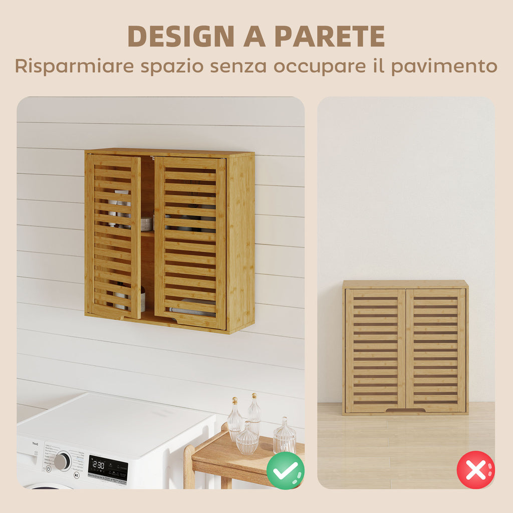Bathroom Cabinet with Adjustable Internal Shelf and Shutter Doors, Bamboo, 60x20x60 cm, Wood Color