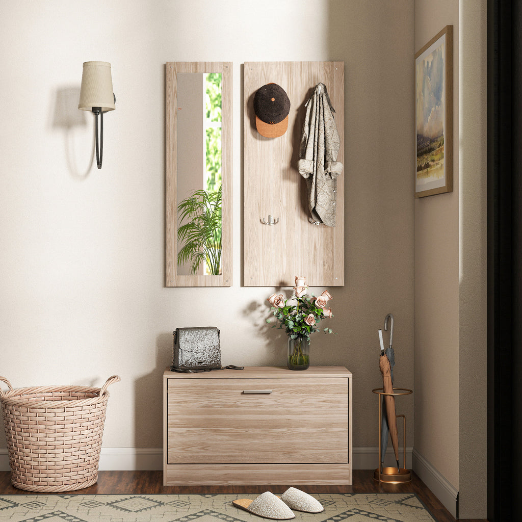 Hallway Furniture Set with Shoe Bench, Wall-Mounted Coat Rack and Mirror, 80x27x46.5 cm, Dark Brown