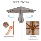 Garden Umbrella with 6 Ribs in Wood and Polyester Fabric, 2.5x2.3m, Gray - Borgè