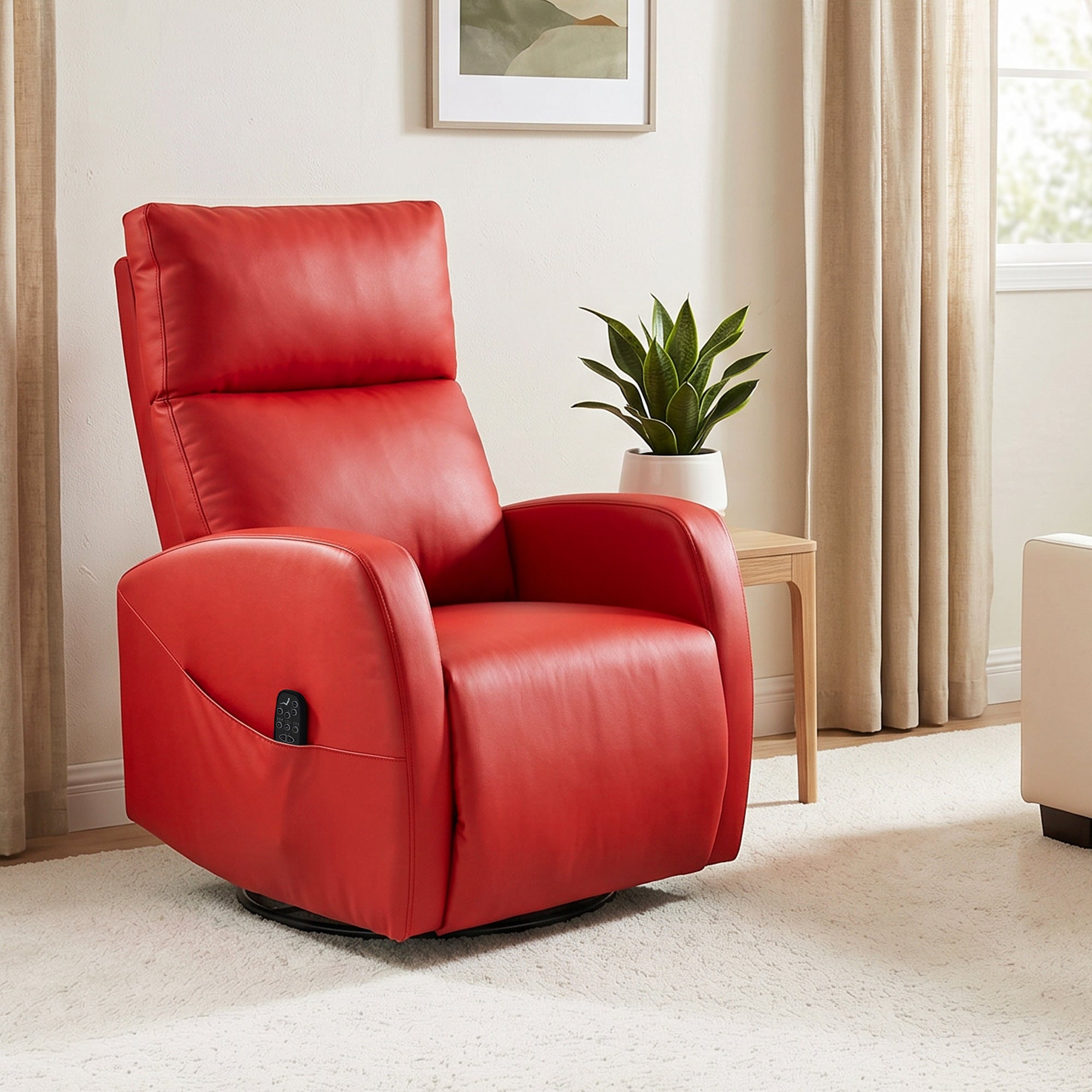 HOMCOM PU Leather Reclining Massage Chair with Heated Footrest and Remote Control, Red