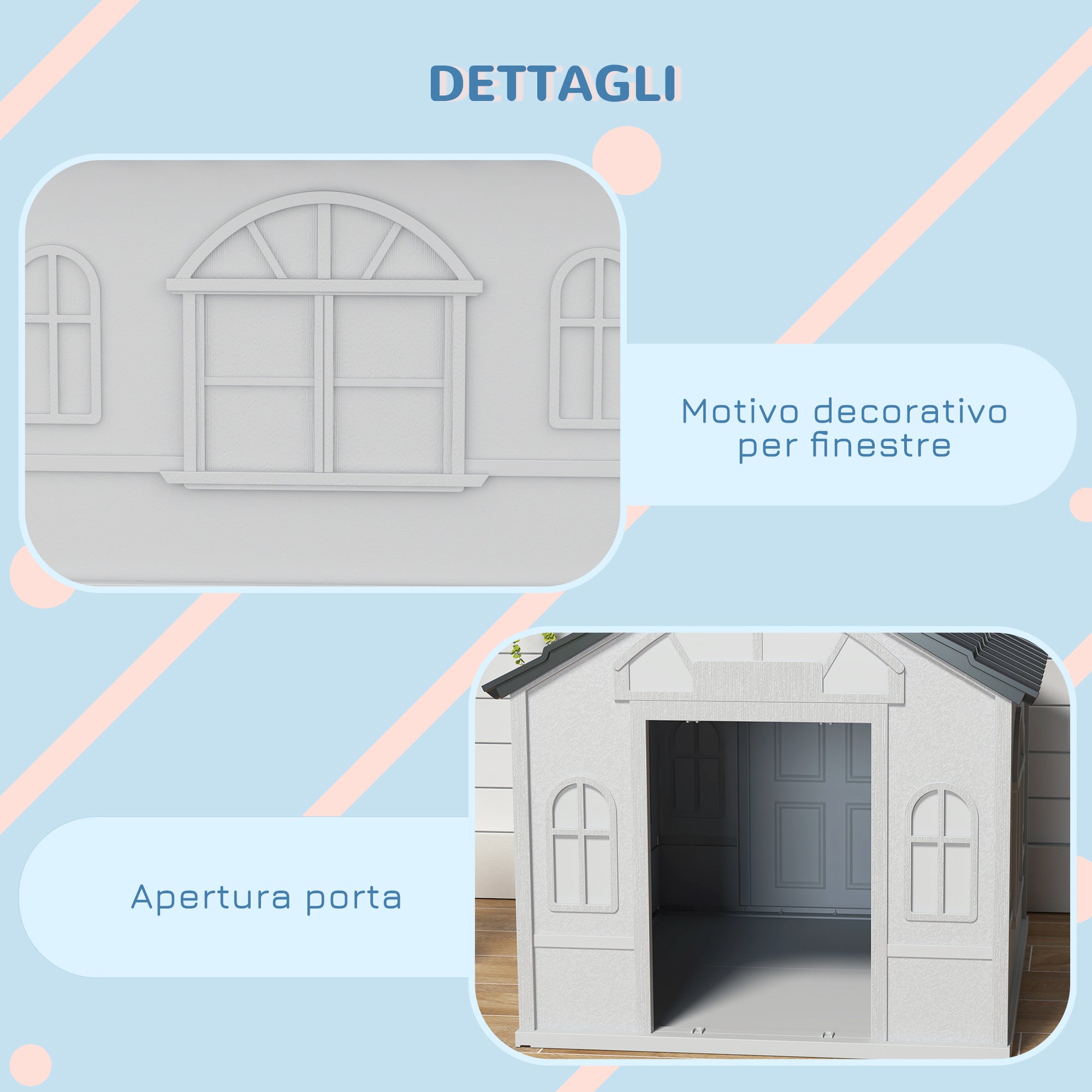Waterproof PP Dog House with Sloped Roof and Entrance Door, 84.2 x 98.2 x 82 cm, Grey