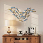 HOMCOM Metal Fish Wall Art with Screws Included, 99.7 x 3.8 x 50.2 cm, Gold and Blue