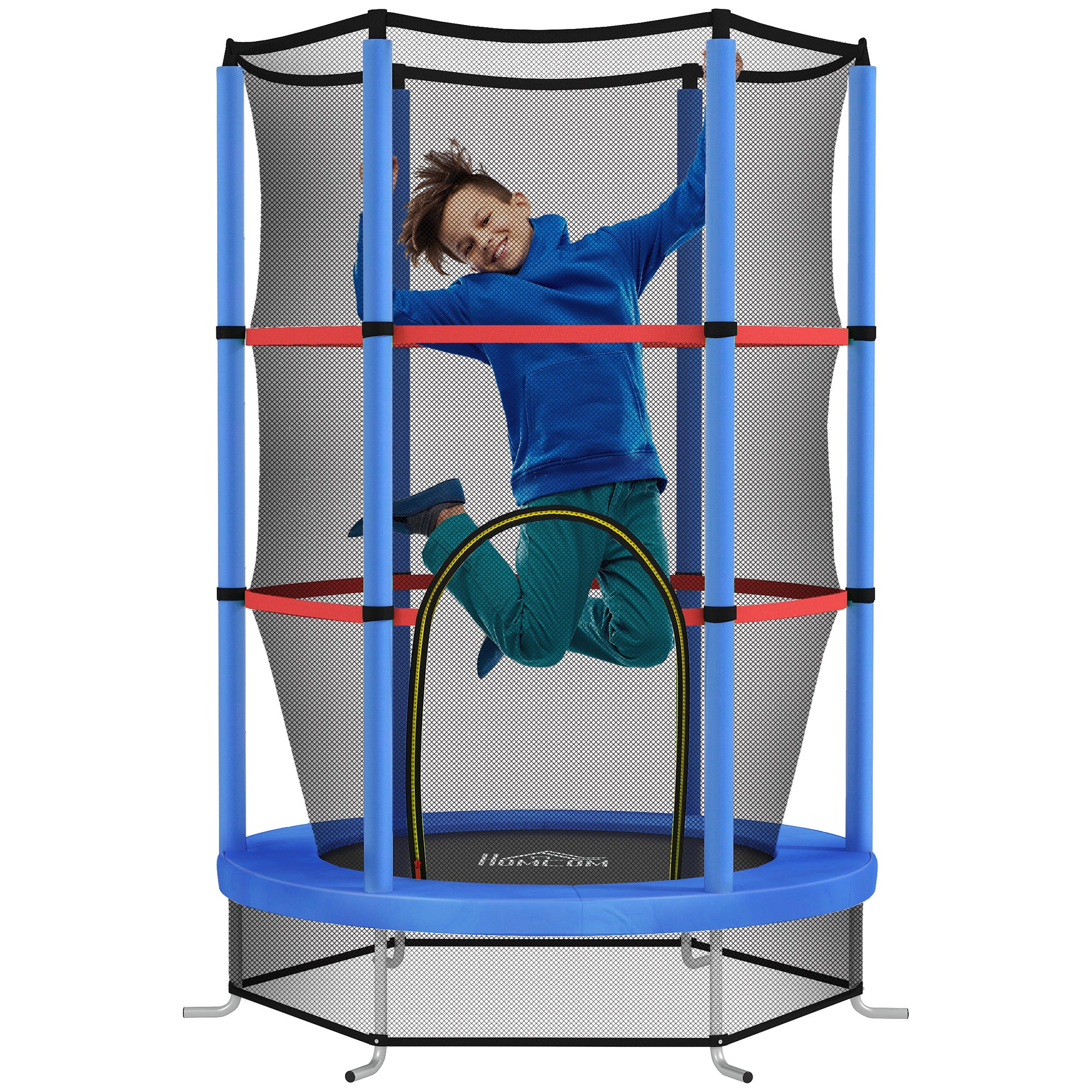 Trampoline for Children 3-6 Years with Safety Net, 6 Columns and 3 Entrances, Ø140x190 cm, Blue and Black