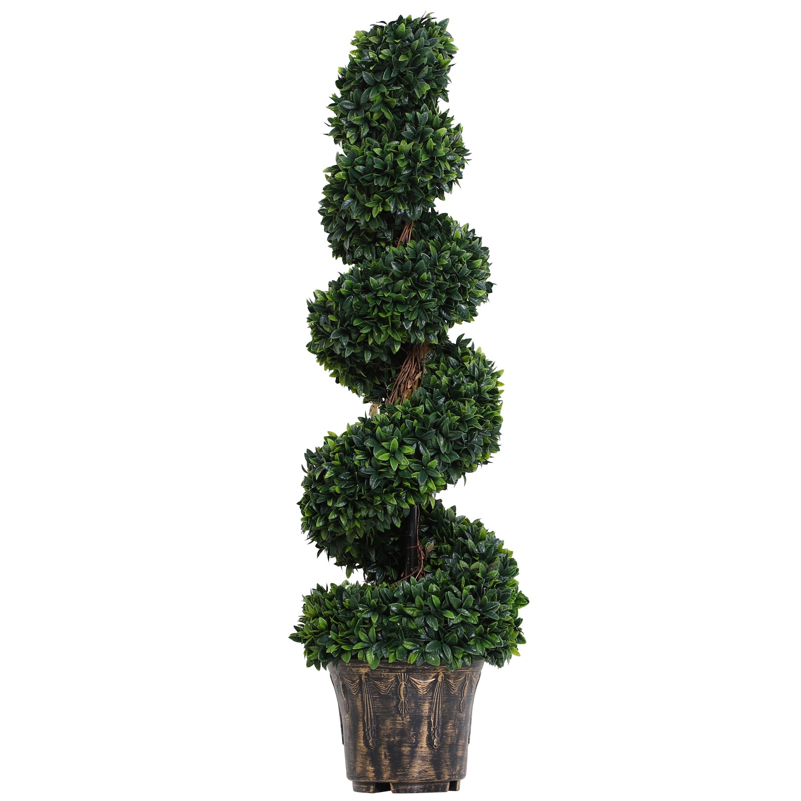 Outsunny 120cm Artificial Boxwood Spiral Indoor Plant, Indoor and Outdoor Artificial Plant with Pot Included, Fake Plant for Home, Office, Living Room, Garden Decoration, Green