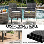 Outsunny Set of 2 Rattan Garden Chairs with Cushions and Armrests, Grey