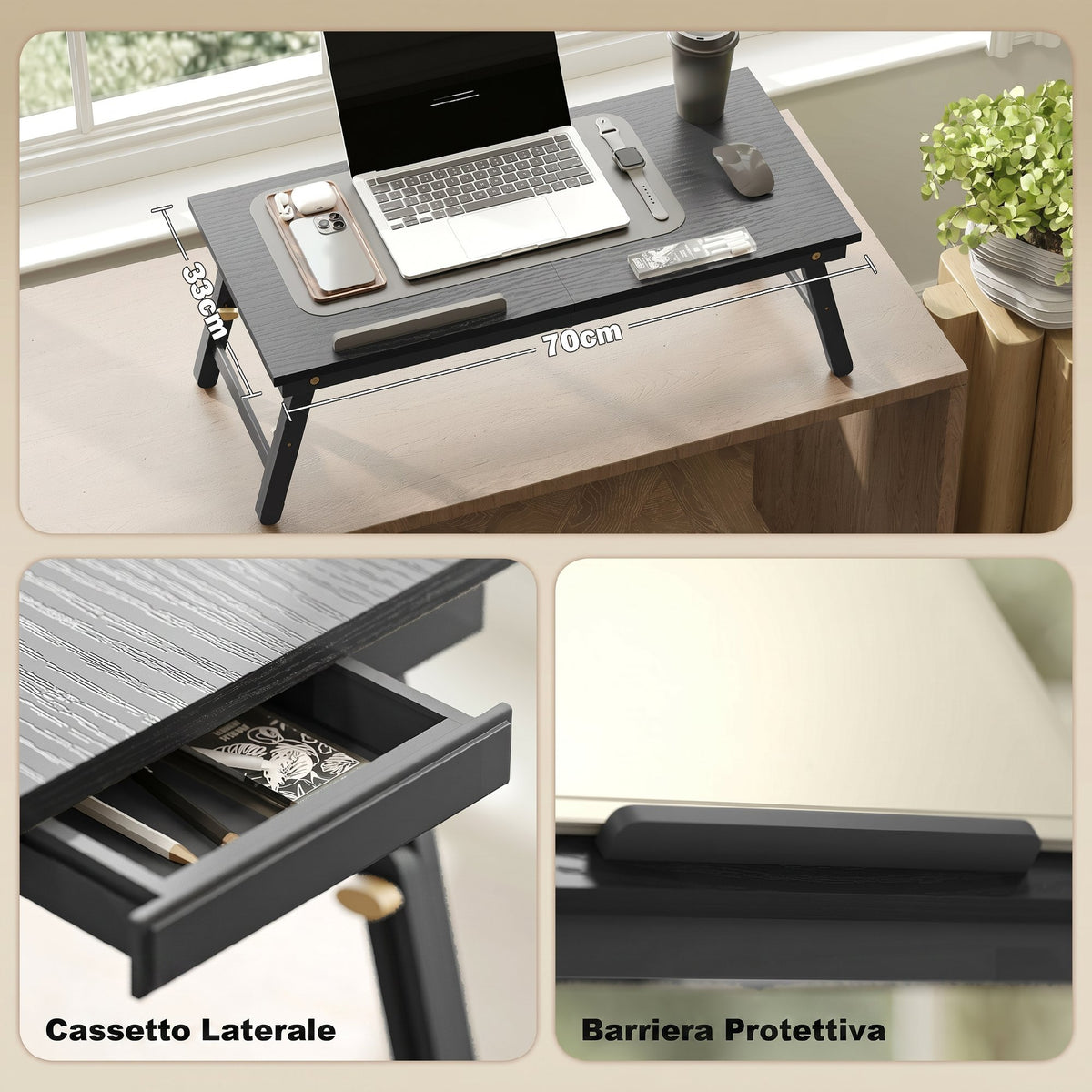 HOMCOM Tilting and Adjustable Monitor Stand with Side Drawer, Wooden, 83.5x33x23.5-34 cm, Black