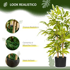 HOMCOM 60cm High Artificial Bamboo Plant in Green Polyester and PP with Cement Pot Ø15x12.5cm