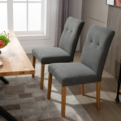 Set of 2 High Back Padded Dining Chairs with Wooden Legs, 50x62x96 cm, Dark Grey