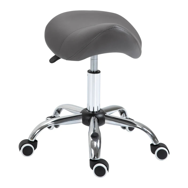 Saddle Stool with Wheels and Adjustable Height for Hairdressing and Tattoo Shops, 52x53x49-61cm Grey