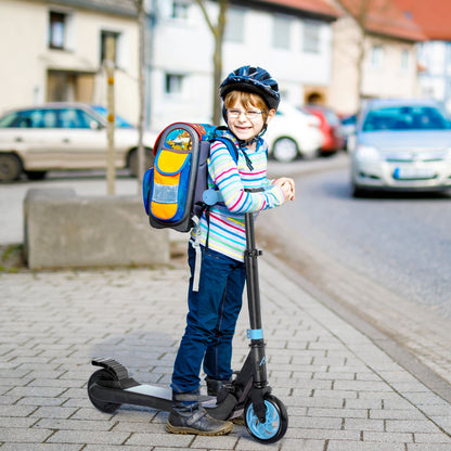 HOMCOM Folding Electric Scooter for Children 6+ Years with Adjustable Height, 71x36.5x75-80 cm, Black and Light Blue