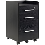 3-Drawer Wooden File Cabinet with Security Keys and 5 Wheels, 39.2 x 40 x 65.4 cm, Black