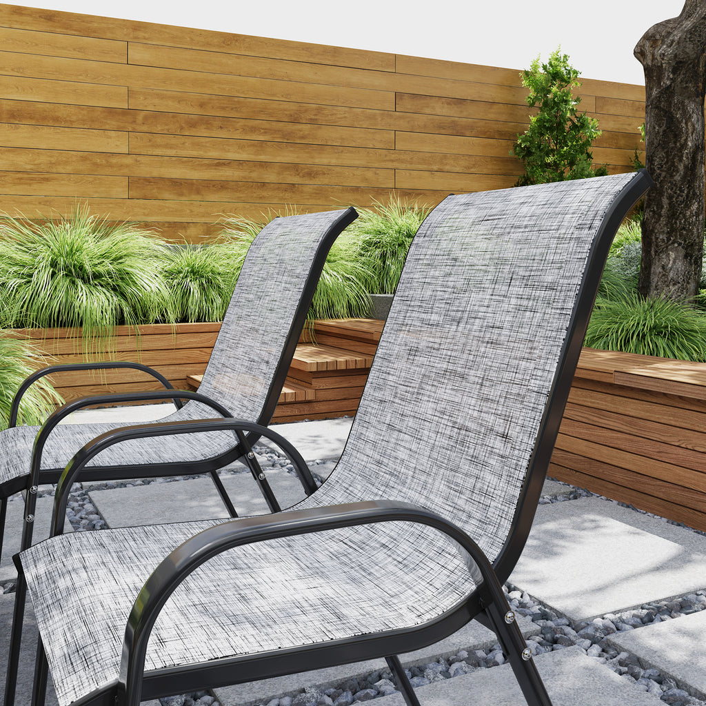 Outsunny Set of 4 Stackable Garden Chairs with Curved Armrests, in Steel and Breathable Fabric, 54x71x93 cm, Grey