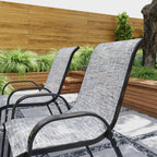 Outsunny Set of 4 Stackable Garden Chairs with Curved Armrests, in Steel and Breathable Fabric, 54x71x93 cm, Grey