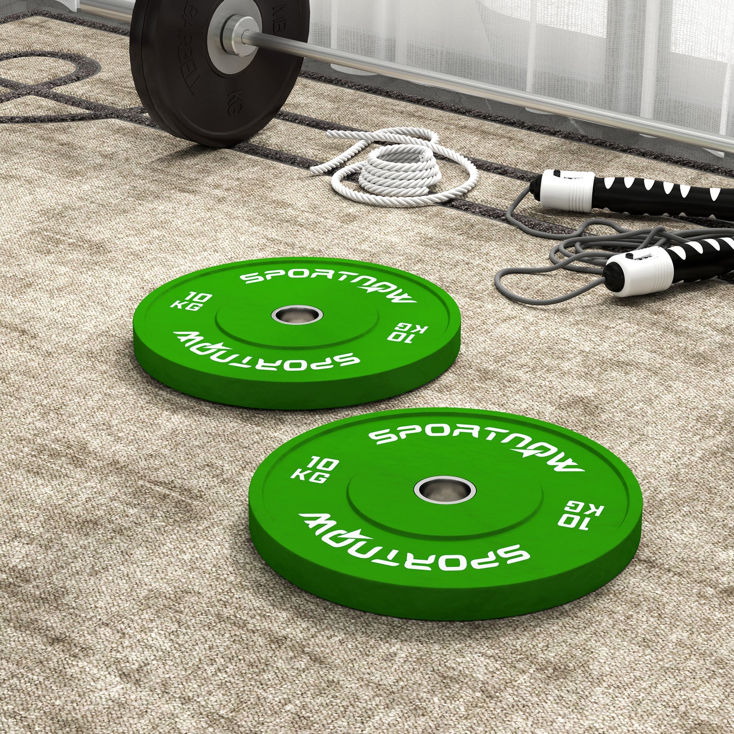 Set of 2 10kg Rubber Weight Plates with 2"/5 cm Hole for Dumbbells and Barbells, Green