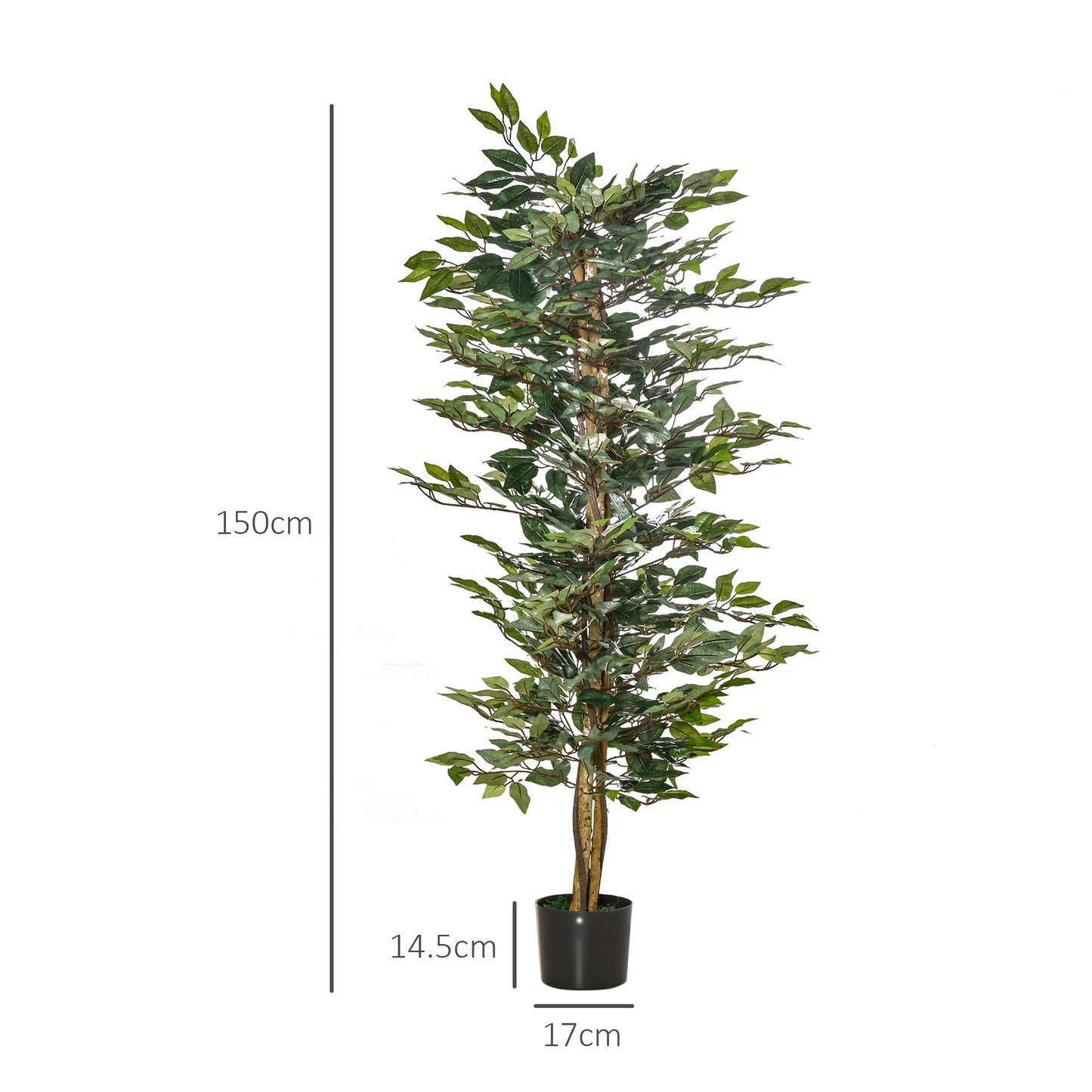 HOMCOM Fake Ficus Plant 150cm High, Indoor and Outdoor Decoration with Pot Included - Borgè