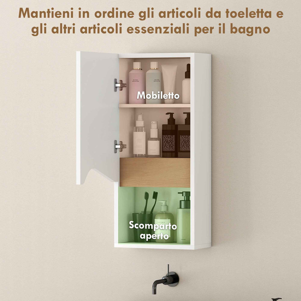 HOMCOM Bathroom Wall Cabinet with Open Shelf and Adjustable Shelf, Wooden, 30x17x67 cm, White and Wood Color