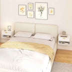 HOMCOM Set of 2 Floating Nightstands with Decorated Drawer and Open Shelf, White