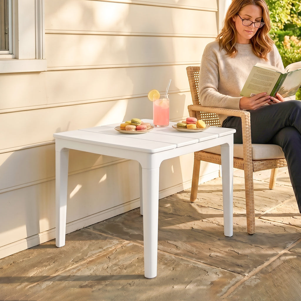 Outsunny Garden Coffee Table, 70 x 53 x 39 cm, Cream White