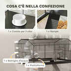 2-Tier Hamster Cage with Wheels, Tubes, Bowl, Bottle and Ramp, 58x43x57 cm, Black