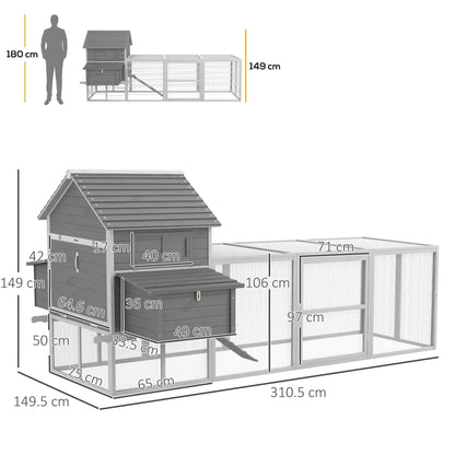 Pawhut Garden Chicken coop with chickens, ramp and open area, 310.5x149.5x149cm, gray - Borgè