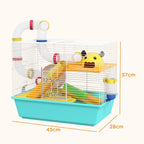PawHut Hamster Cage with Wheel, House, Bowl, Ramps and Tank, in Steel, PS and PP, 45x28x37 cm, White and Blue