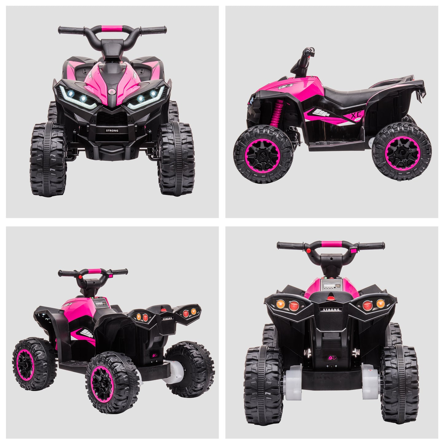 Electric Quad for Children 12V, 2 Speeds, Wide Wheels with Suspension and LED Headlights, Age 3-5 Years, Pink