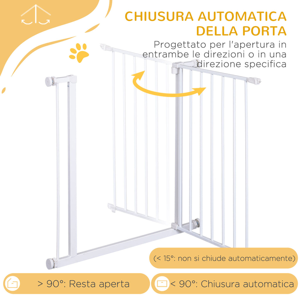 Expandable Pet Safety Gate Easy Installation with Pressure Mounts Heavy Duty Steel with a Powder Coated Finish White 76x76-82cm