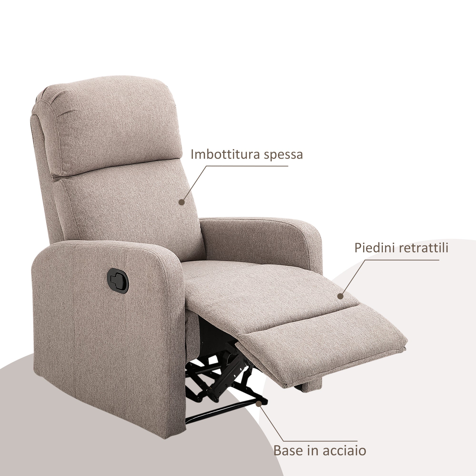 Homcom Relaxable relaxation armchair up to 168 ° with footrests, 66x83x107 cm, gray - Borgè