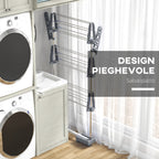 Vertical Drying Rack with 3 Adjustable Shelves, in Steel and Plastic, 142x55x152 cm, Grey and Silver