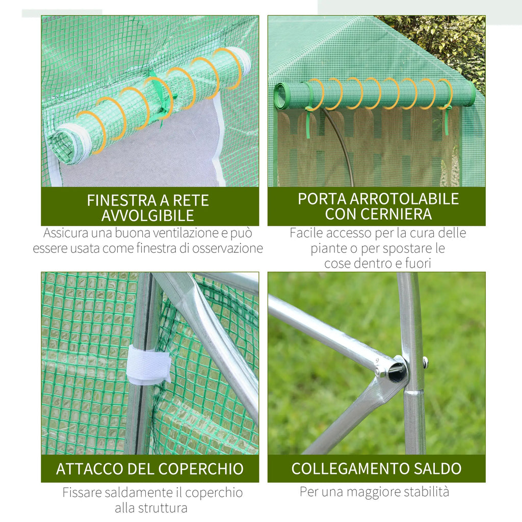 4.5x3x2m Tunnel Greenhouse for Vegetable Garden with Sloping Roof in PE and Steel Pipes Dark Green - Borge' Group Limited
