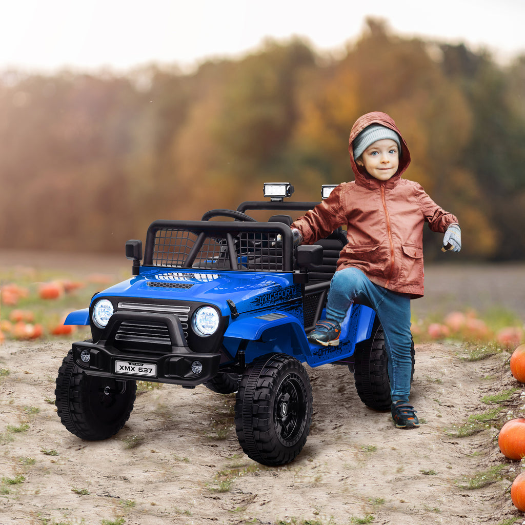 12V Electric Off-Road Ride-On Toy Car for Kids with Dual Motors, Ages 3-6 Years, Remote Control and Lights, Blue