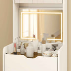 HOMCOM Makeup Vanity Table with Illuminated Mirror and Stool, Adjustable Light, Drawers and Cabinet, White