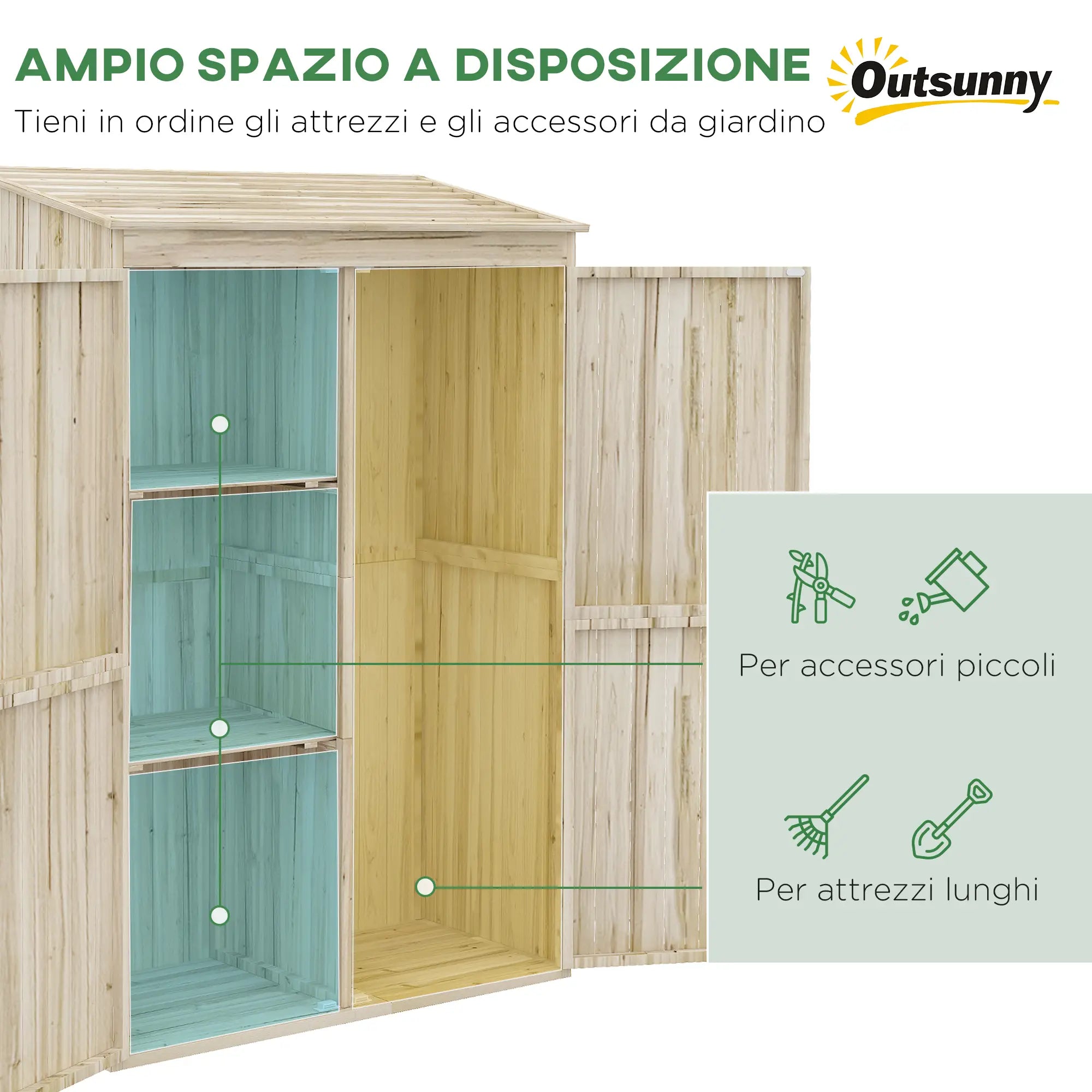 Garden Shed in Fir Wood with 2 Doors and Shelves, 120x57x183cm, Natural - Borge' Group Limited