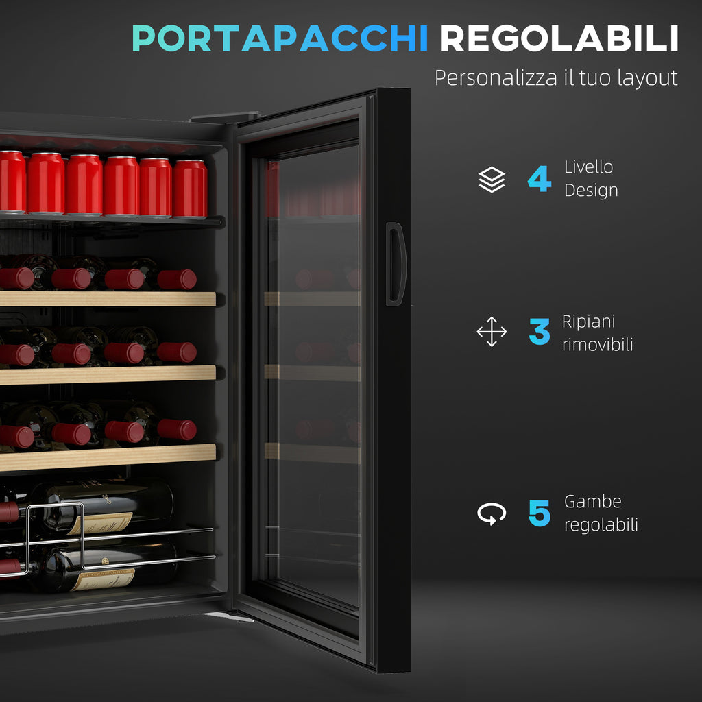 53L Wine Cooler with Adjustable Shelves for 12 Bottles and 25 Cans, 43x45x64 cm, Black