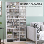 Wooden CD Bookcase with 3 Columns and 12 Adjustable Shelves, 102 x 23.5 x 195 cm, White